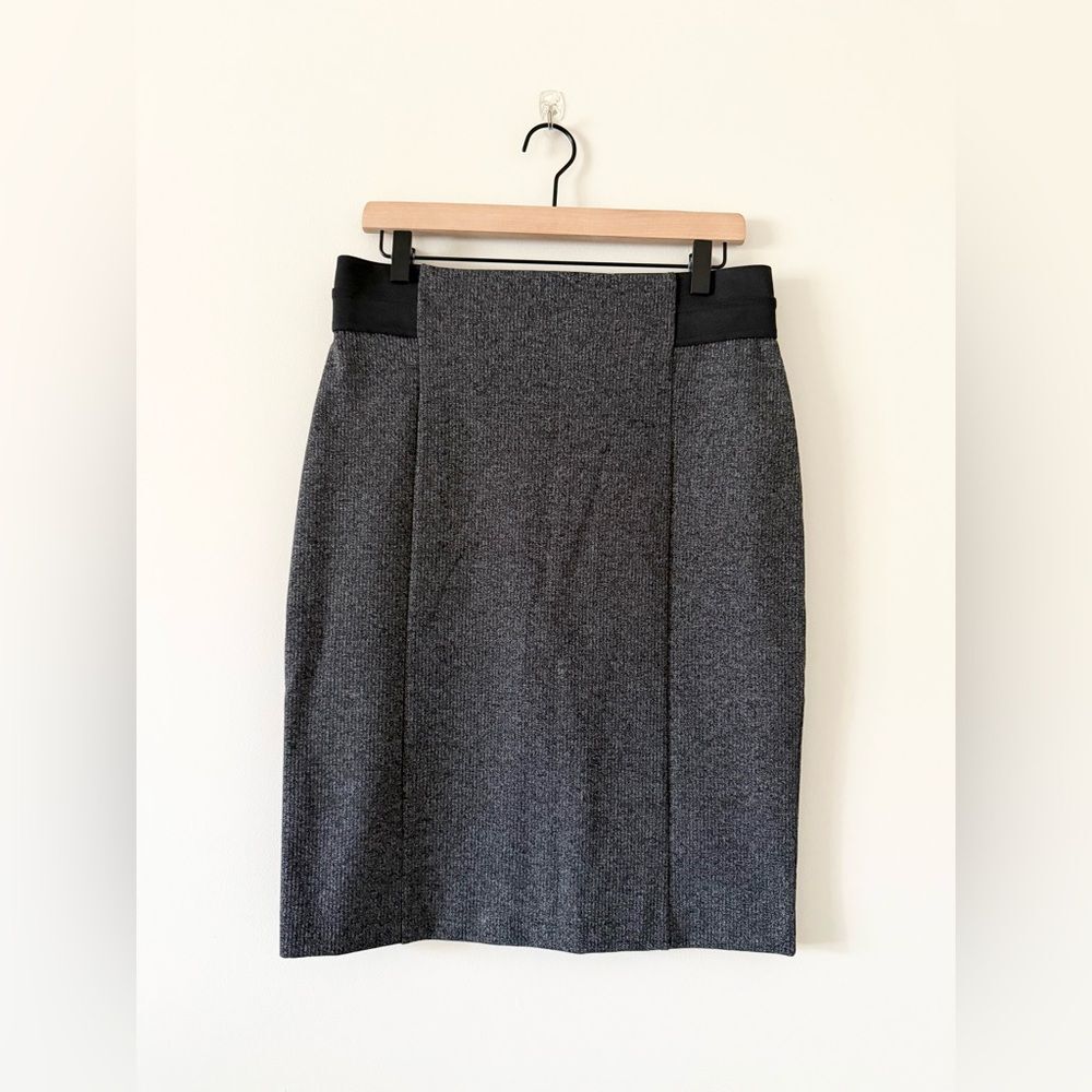 Ann Taylor Ponte Ribbed Knit Pencil Skirt in Dark Heathered Gray Size M